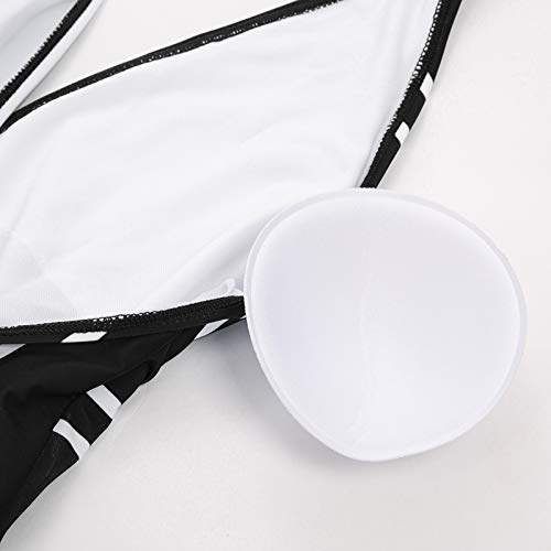 Bañador a Rayas de Mujer Bikini Ropa de Baño de Una Pieza Negro Cuello en V XL CL010979-1