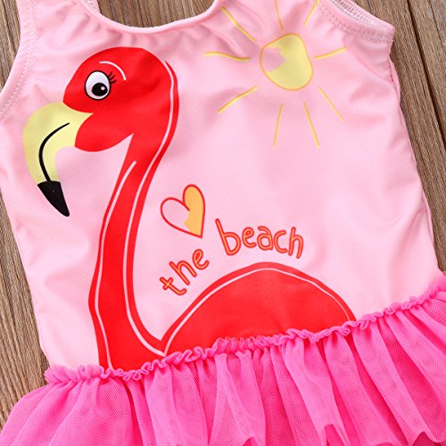 Bañador de Bebé Niña Traje de Baño para Niñas Pequeñas Bikini de Una Pieza con Falda Volante de Tul y Estampado de Flamenco Ropa Baño Playa de Chicas para Vacaciones Viaje (Rosa, 5-6 Años)