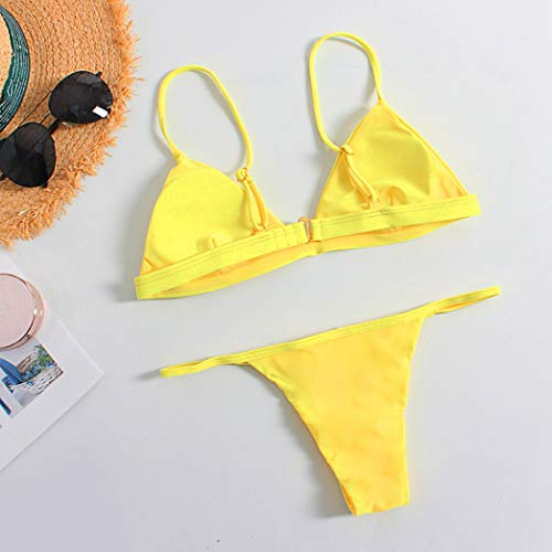 Bañador Mujer 2019 Tops de Bikini Trajes de Baño Tanga Triángulo Suave Acolchado Tops y Braguitas Conjuntos Bikinis Bañador Brasileño (Amarillo, S)