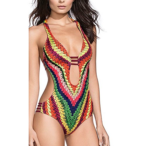 Bañadores de Mujer Sexy Traje de Baño Mujer Una Pieza Bañador Entero Bandage Estampado Flores Deportivo Bikini Push Up Tankinis Halter Tanga Bikini Playa BañAdor Surf Mujer Moda 2019(Multicolor,M)