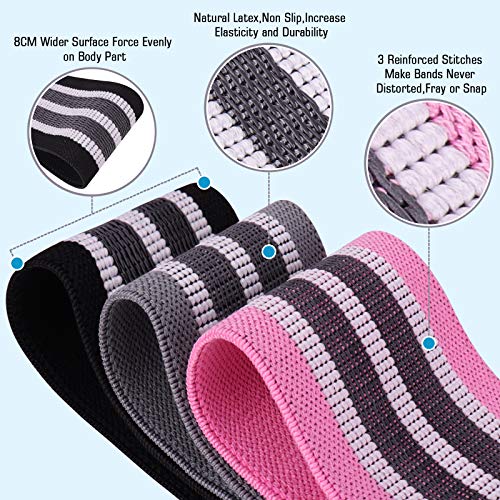 Bandas Elasticas Gluteos Musculacion, 3 Piezas Cintas Elasticas Musculacion para Piernas/Glúteos/Muslo,Bandas de Resistencia para Hombres Mujeres Pilates Yoga y musculación (Pink/Gray/Black)