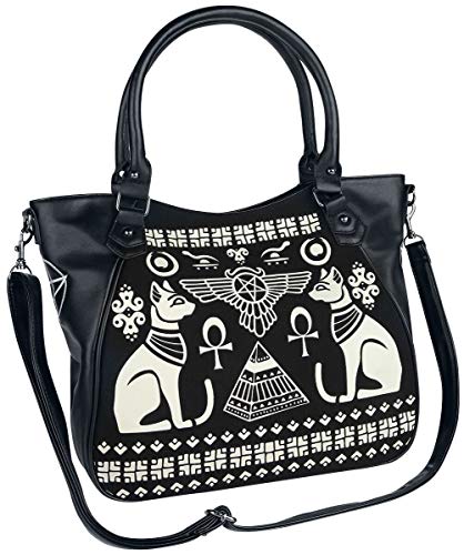 Banned Alternative Anubis Mujer Bolsa de Mano Negro-Blanco, algodón, Poliuretano,