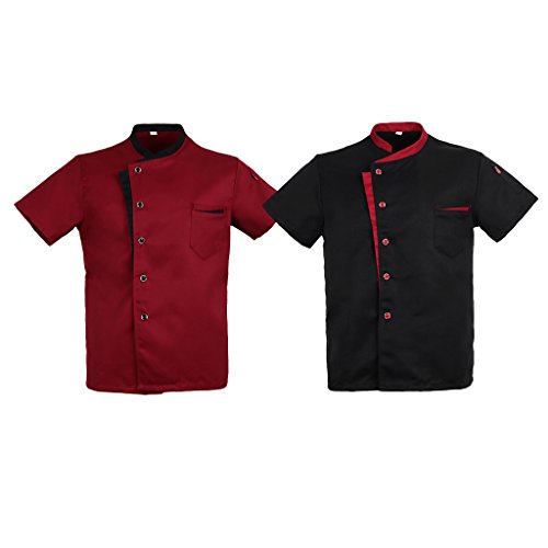 Baoblaze Camisa Mezclilla Unisex Chef Chaqueta Arrugas Resistente Confortable Mangas Cortas Camiseta Cocina Uniforme Emocionante - Negro XL, como se describe