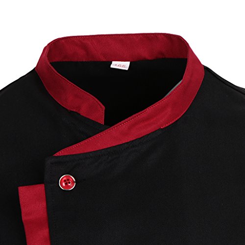 Baoblaze Camisa Mezclilla Unisex Chef Chaqueta Arrugas Resistente Confortable Mangas Cortas Camiseta Cocina Uniforme Emocionante - Negro XL, como se describe