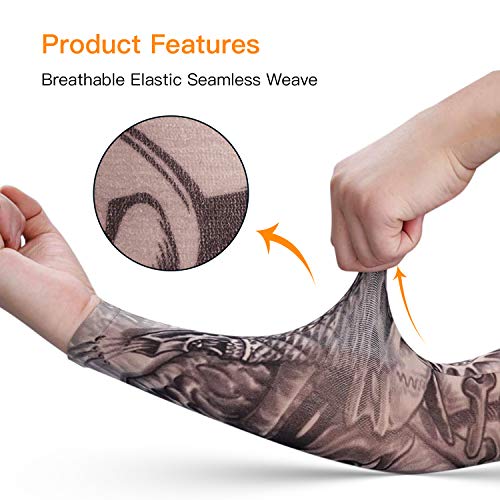 Baozun Mangas Tatuadas, 8 PC Tatuajes Temporales Brazo con 2 PC Diadema Protector Solar Tatuaje Brazo Medias Tatuaje Stocking Arm for Carnival Party