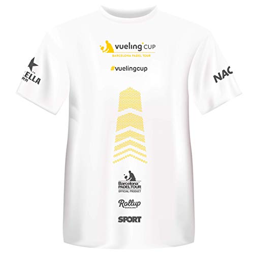 Barcelona Padel Tour | Camiseta Manga Corta Técnica Vueling Cup Hombre | Estampación Especial de Pádel | De Tacto Suave y Secado Rápido | Ropa Deportiva Blanco Puro L