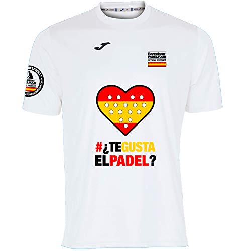 Barcelona Padel Tour | Camiseta Técnica de Manga Corta para Hombre Joma | En Tejido Micro Mesh Transpirable con Corazón Love Pádel y Bandera España Blanco S