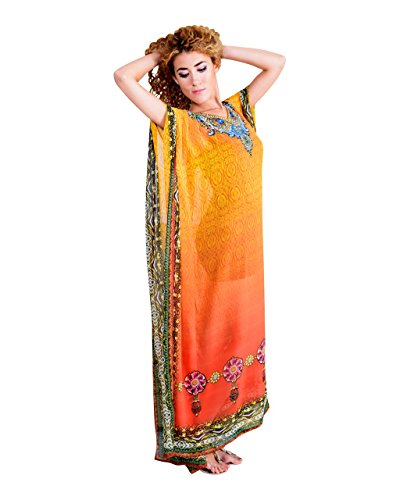 Bayside Barcelona españa Naranja Vestido de baño de Traje de baño de Verano Kimono Largo Kaftan de impresión Digital de Las Mujeres