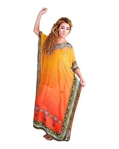 Bayside Barcelona españa Naranja Vestido de baño de Traje de baño de Verano Kimono Largo Kaftan de impresión Digital de Las Mujeres