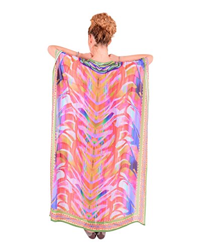 Bayside Barcelona españa Rosa Cristales embellecidos Vestido de baño de Traje de baño de Verano Kimono Largo Kaftan de impresión Digital de Las Mujeres