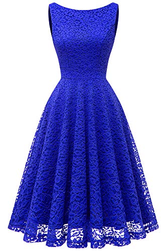 Bbonlinedress Vestido Corto Elegante Mujer De Encaje Boda Playa Fiesta Noche Cóctel Sin Mangas Royal Blue XL