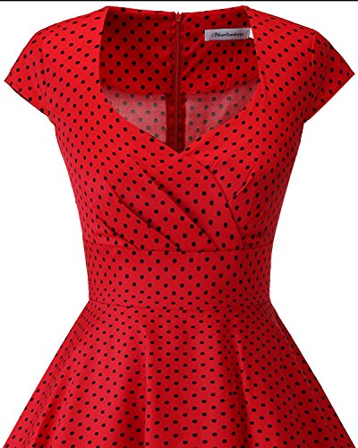 Bbonlinedress Vestido Corto Mujer Retro Años 50 Vintage Escote En Pico Red Small Black Dot 3XL