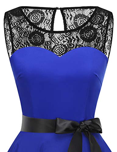 Bbonlinedress Vestido Mujer Corto Fiesta Boda Encaje Sin Mangas Royal Blue M