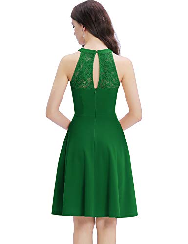 Bbonlinedress Vestidos Mujer de Cóctel Vintage Elegantes años 50 para Bodas Fiesta Bailar Cuello Halter Green XS