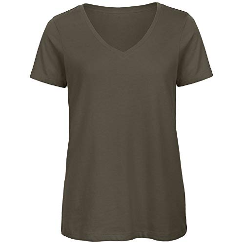 B&C - Camiseta de algodón orgánico Manga Corta con Cuello en v Modelo Favourite para Mujer (Mediana (M)) (Negro)