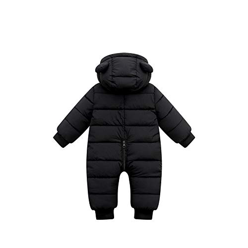 Bebé Invierno Mamelucos con Capucha, Niñas Niños Ropa Traje de Nieve Manga Larga Fleece Monos Outfits Peleles Calentar Abrigo Regalos 6-9 Meses(80),Negro