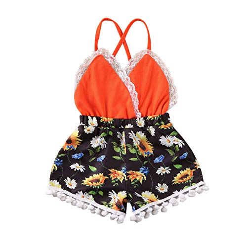 Bebé niña recién nacido verano algodón sin mangas cordones vestido niña pantalones cortos impresión floral ropa fiesta vacaciones (0-3 años) Arancione 18-24 Meses