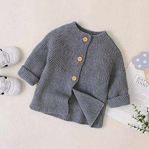 Bebé Tejer Cardigan Mangas largas botón para Arriba Abrigos Top Chicas Chicos Punto suéter Rosa 0-18 Meses (Gris, 6-12 Meses)