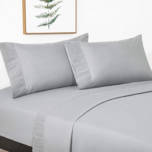 Bedsure Juego de Sábanas 150x200/190 cm 4 Piezas - Sábana Bajera Ajustable Cama 150 con Encimera 240x275cm 2 Fundas de Almohada 50x80cm - Gris Claro