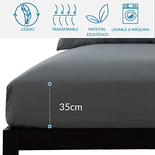 Bedsure Juego de Sábanas 150x200/190 cm 4 Piezas - Sábana Bajera Ajustable Lavable Cama 150 con Encimera 240x275cm 2 Fundas de Almohada 50x80 cm - Gris Oscuro