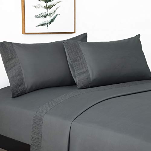 Bedsure Juego de Sábanas 150x200/190 cm 4 Piezas - Sábana Bajera Ajustable Lavable Cama 150 con Encimera 240x275cm 2 Fundas de Almohada 50x80 cm - Gris Oscuro