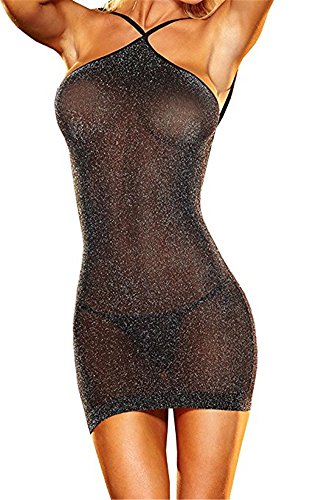 Befox Mujer Sexy Lingerie Capestro Strappy Adheriendo Bodycon Mini Vestido Ver a través de Ropa de Dormir Backless