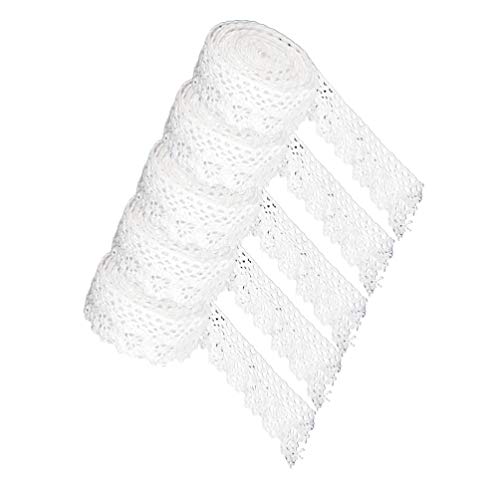 BESPORTBLE 5 Rollos de Encaje Blanco Diy Borde de Encaje Rollo Decorativo de Algodón Crochet Encaje de Costura Cosido Apliques de Encaje Cintas para Manualidades 2.5Cm