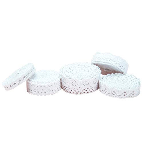 BESPORTBLE 5 Rollos de Encaje Blanco Diy Borde de Encaje Rollo Decorativo de Algodón Crochet Encaje de Costura Cosido Apliques de Encaje Cintas para Manualidades 2.5Cm