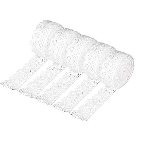 BESPORTBLE 5 Rollos de Encaje Blanco Diy Borde de Encaje Rollo Decorativo de Algodón Crochet Encaje de Costura Cosido Apliques de Encaje Cintas para Manualidades 2.5Cm