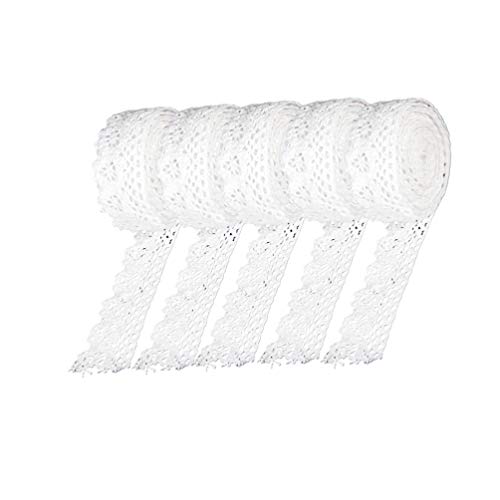 BESPORTBLE 5 Rollos de Encaje Blanco Diy Borde de Encaje Rollo Decorativo de Algodón Crochet Encaje de Costura Cosido Apliques de Encaje Cintas para Manualidades 2.5Cm