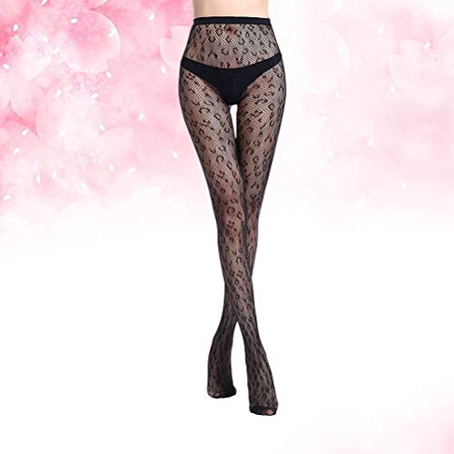 BESTOYARD Medias de Las Mujeres del Tatuaje de Jacquard con Encaje elástico Top Liguero Pantimedias Bottom Romper Fishnet Jacquard Medias (patrón de Leopardo Negro)