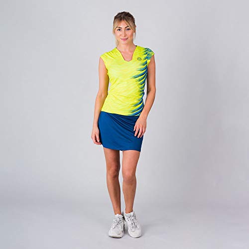 BIDI BADU Damen T-Shirt-Bella 2.0 Tech V-Neck tee-Neon Yellow/Dark Blue, GRÖßE:M Camiseta, Mujer, Amarillo/Azul, Medium