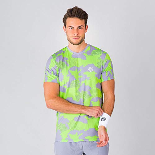 BIDI BADU Herren Tshirt-Nio Tech tee-Grey/Neon Green, GRÖßE: L Camiseta, Hombre, Gris/Verde, Large