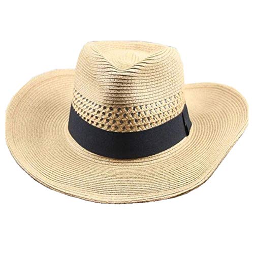 Big Brim Summer Outdoor Sports Sombrero Fresco Sombrero de Paja para Hombre Circunferencia de la Cabeza Grande Transpirable Sombrero para el Sol Plegable,Marrón,L