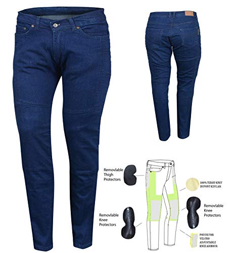 Bikers Gear Australia Pantalones Vaqueros de Moto elásticos con Forro de Kevlar con Armadura extraíble CE 1621-1, Azul, Talla 12