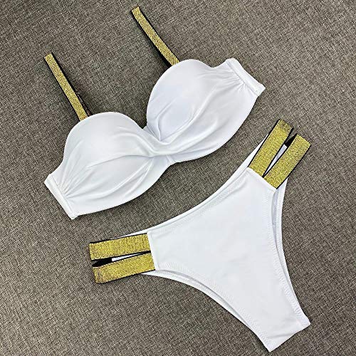 Bikini Bikini De Color Sólido Sexy Traje De Baño para Mujer Traje De Baño Traje De Baño Femenino Conjunto De Bikini Push Up Ropa De Playa S Blanco