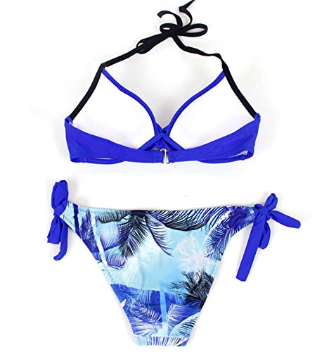 Bikini Halter Push Up Triangulo sin Tirantes Mujer con Relleno Rayas Flores Trajes de Baño de Dos Piezas Biquini Vikini Bikinis Señora Bañador Piscina Playa Mujeres Bañadores Natacion Flor Zafiro M