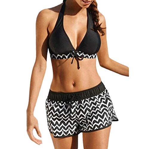 Bikini Mujer 2019 Push Up Logobeing, Conjuntos de Mujer Tankini Bikini de Dos Piezas con Pantalones Cortos deurf de Niño Trajes de Baño Brasileño (L,Negro)