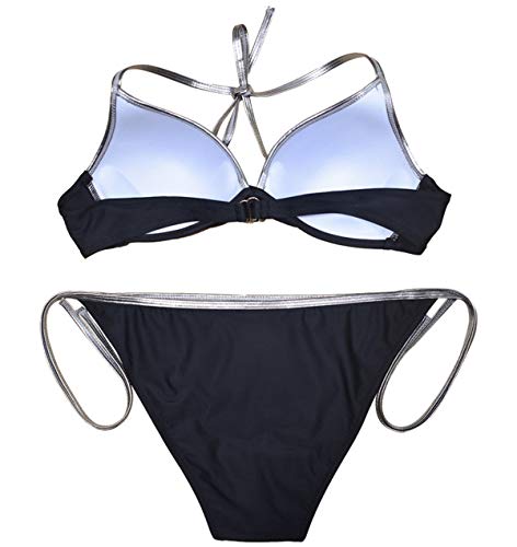 Bikini Push Up Triangulo Halter Mujer Trajes de Baño de Dos Piezas Biquini Vikini Bikinis con Relleno Señora Bañador Piscina Escote V Trikini Mujeres Bañadores Natacion Tallas Grandes Negro S