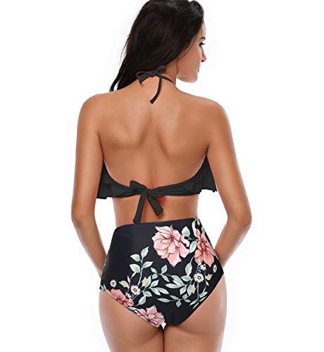 Bikini Talle Alto Cuello Halter Volantes Conjunto Bikinis con Relleno Mujer Niña Bañador Bandeau Push Up Dos Piezas Trajes de Baño Mujer Bañadores Señora Playa Trikini Biquini Cintura Alta Chica 128