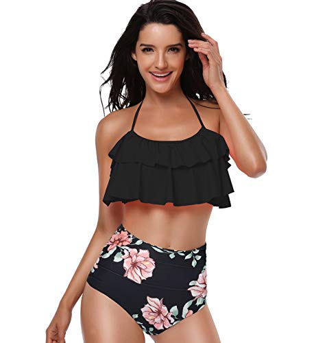 Bikini Talle Alto Cuello Halter Volantes Conjunto Bikinis con Relleno Mujer Niña Bañador Bandeau Push Up Dos Piezas Trajes de Baño Mujer Bañadores Señora Playa Trikini Biquini Cintura Alta Chica 128