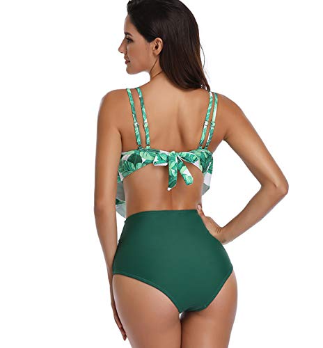 Bikini Talle Alto Volantes Conjunto Bikinis con Relleno Mujer Niña Bañador Bandeau Push Up Dos Piezas Natacion Trajes de Baño Mujer Bañadores Señora Playa Biquini Cintura Alta Chica Piscina Verde 116