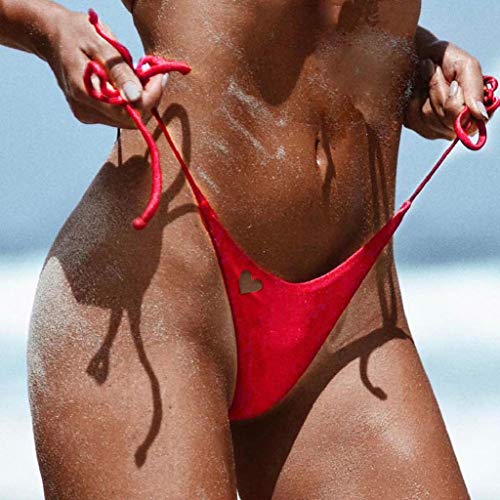 Bikini Tanga Mujer 2019 SHOBDW Sexy Bañador Mujer Playa de Verano Vendaje Color Sólido Traje de Baño Mujer Bañadores de Mujer(Rojo,M)