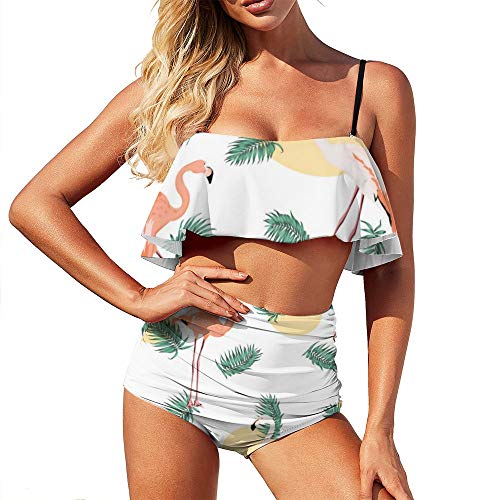 Bikini traje de baño para mujer, diseño de flamencos de dos piezas para novia, viaje, halter, con volantes Estilo1 XL