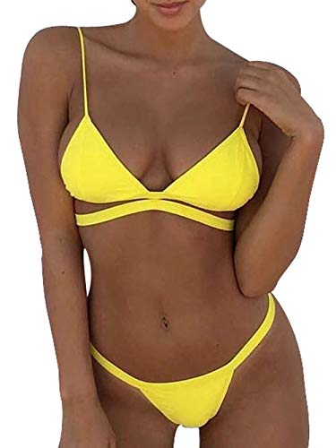 Bikini y bañador de Mujer Verano Baratos y de Colores. Braguita brasileña. (Hilo Amarillo) - M