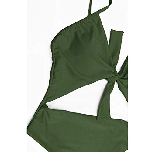 Bikinis Mujer 2019 SHOBDW Color Sólido Conjunto de Bikini Push Up Traje de Baño Mujer Una Pieza Talle Alto Tanga Mujer Nudo de Corbata Acolchado Bra Bañadores de Mujer Sexy(Verde,S)