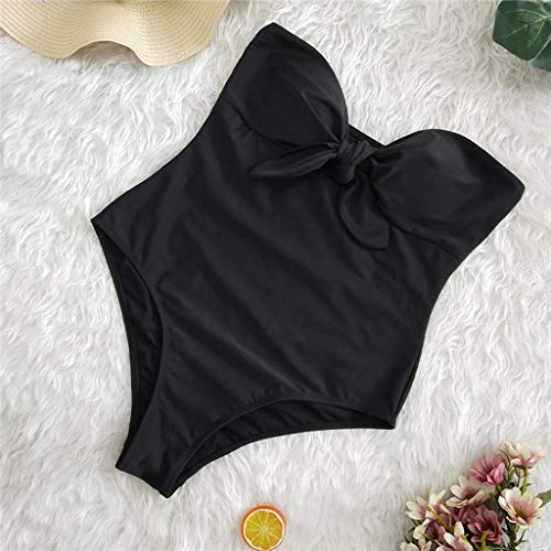 Bikinis Mujer 2019 SHOBDW Traje de Baño Mujer Una Pieza Vintage Bañadores de Mujer Sin Tirantes Push Up Bikinis Monokini Solid Arco Vendaje Bañador Espalda Descubierta(Negro,XXL)