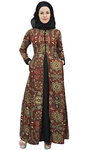 Bimba De Mujer De Manga Larga Abaya Brown Vestido Maxi Vestido Islámico Burka con El Hijab - 36