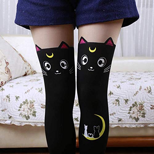 Black Sugar - Mallas para tatuaje, diseño de gato, conejo, oso oso panda blanco, negro, bicolor, piel sintética, pajarita, mujer, niña, adulto, adulto, abdo, opaco kawai japonés Luna Gato Talla única