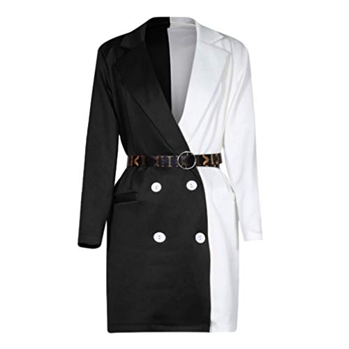 Blazer Chaquetas Elegante Mujer SUNNSEAN Abrigos de Bicolor con Cinturón Manga Larga Elegante Chaquetas de Blazer Vestir de Solapa Abrigos Largos con Botones Slim Cárdigan de Moda Chaquetas